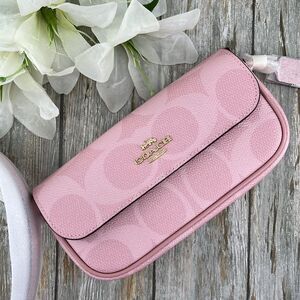Coach Leather Hailey Flap Bag In Signature Canvas Crossbody Purse Powder Pink